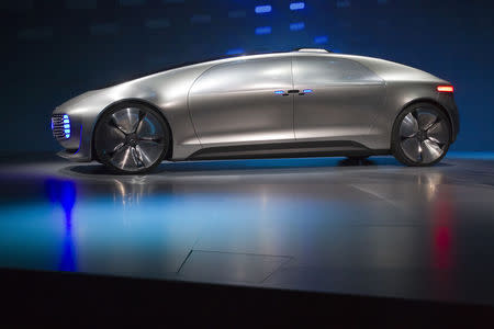 The Mercedes-Benz F015 Luxury in Motion autonomous concept car is pictured on-stage. REUTERS/Steve Marcus