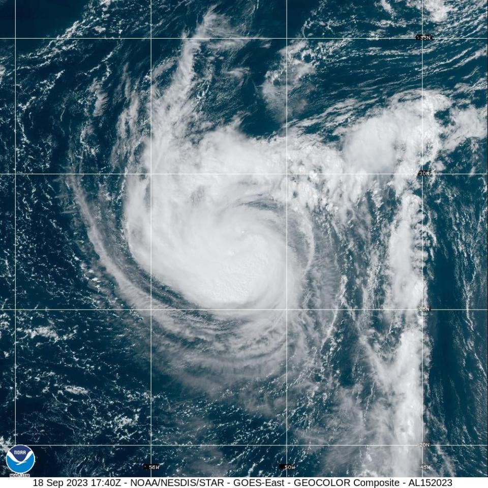 Hurricane Nigel as of 1:50pm ET on 18 September 2023 (GEOCOLOR / National Hurricane Center)