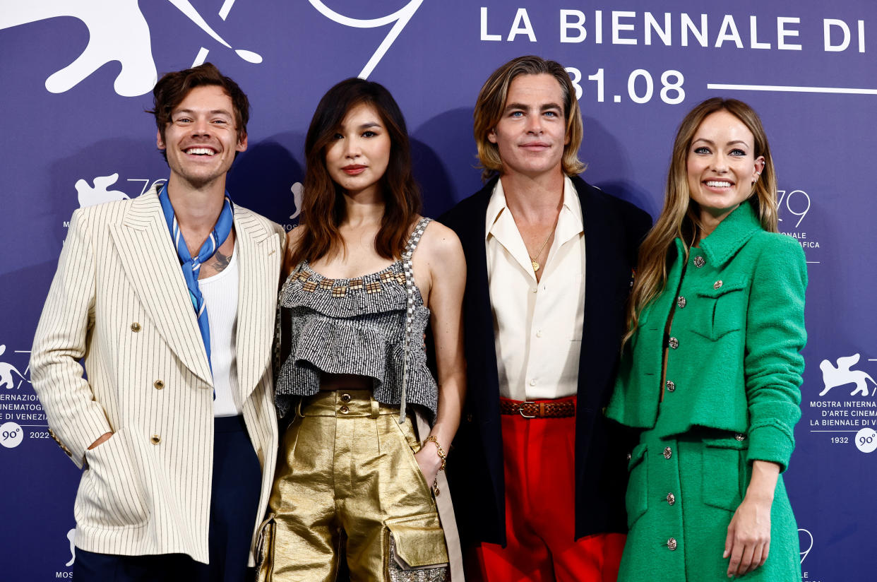 Harry Styles, Gemma Chan, Chris Pine and Olivia Wilde at the photo call for Don't Worry Darling  in Venice, Italy. 