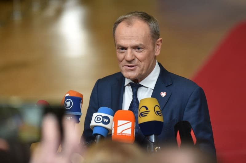 Polish Prime Minster Donald Tusk speaks to the media ahead of the EU-Western Balkans summit in Brussels. Gaetan Claessens/European Council/dpa