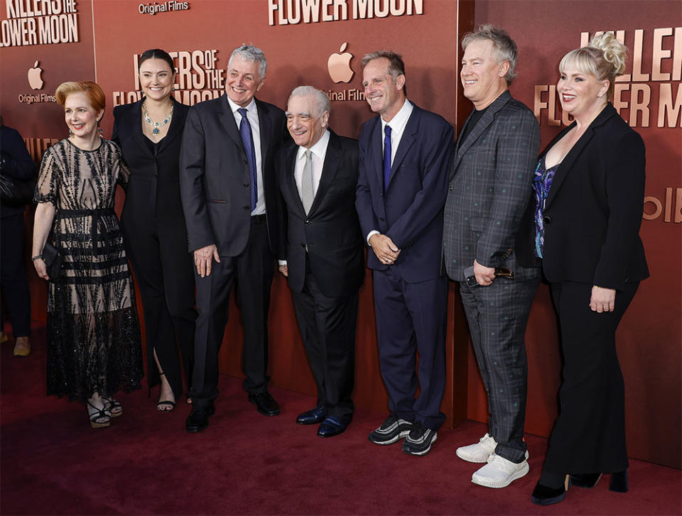 Marianne Bower, Justine Conte, Daniel Lupi, Martin Scorsese, Bradley Thomas, Rick Yorn and Lisa Frechette attend Apple TV+'s Killers Of The Flower Moon premiere at Dolby Theatre on October 16, 2023 in Los Angeles, California.