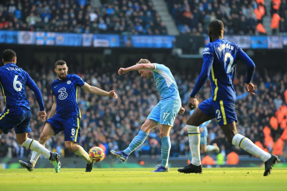 Kevin De Bruyne scores a wonderful curling finish (Manchester City FC via Getty Images)