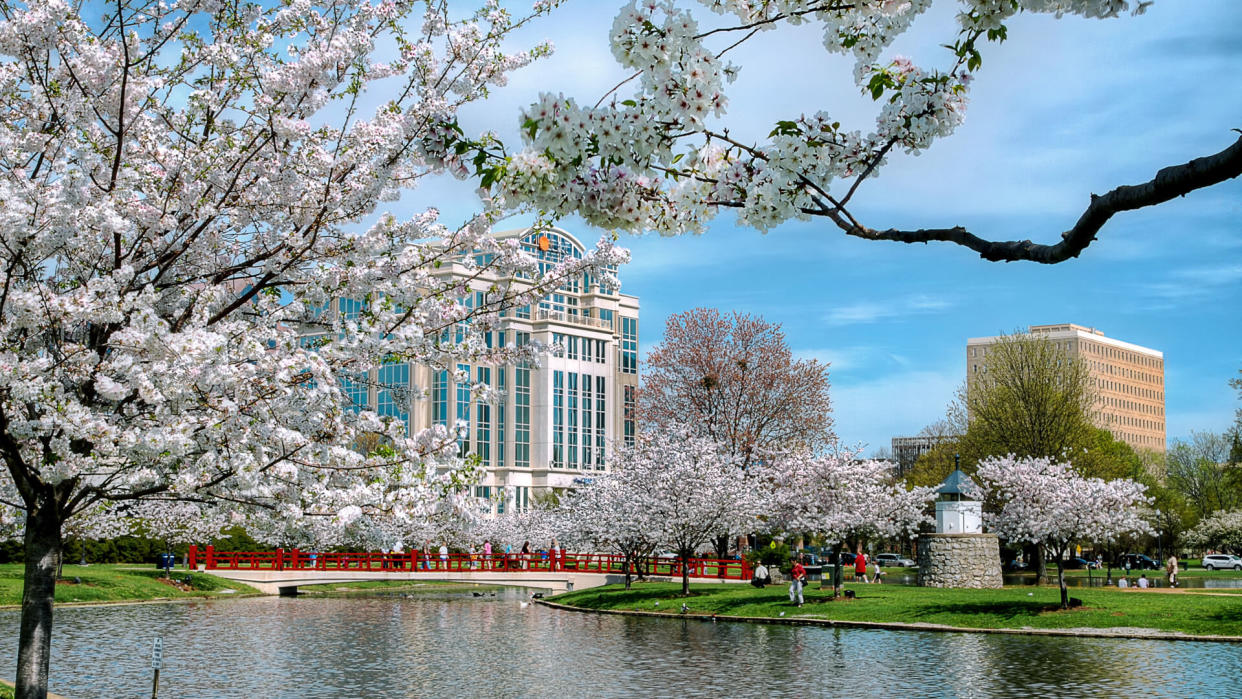 This is Big Spring Park in Huntsville, Alabama during the spring time.