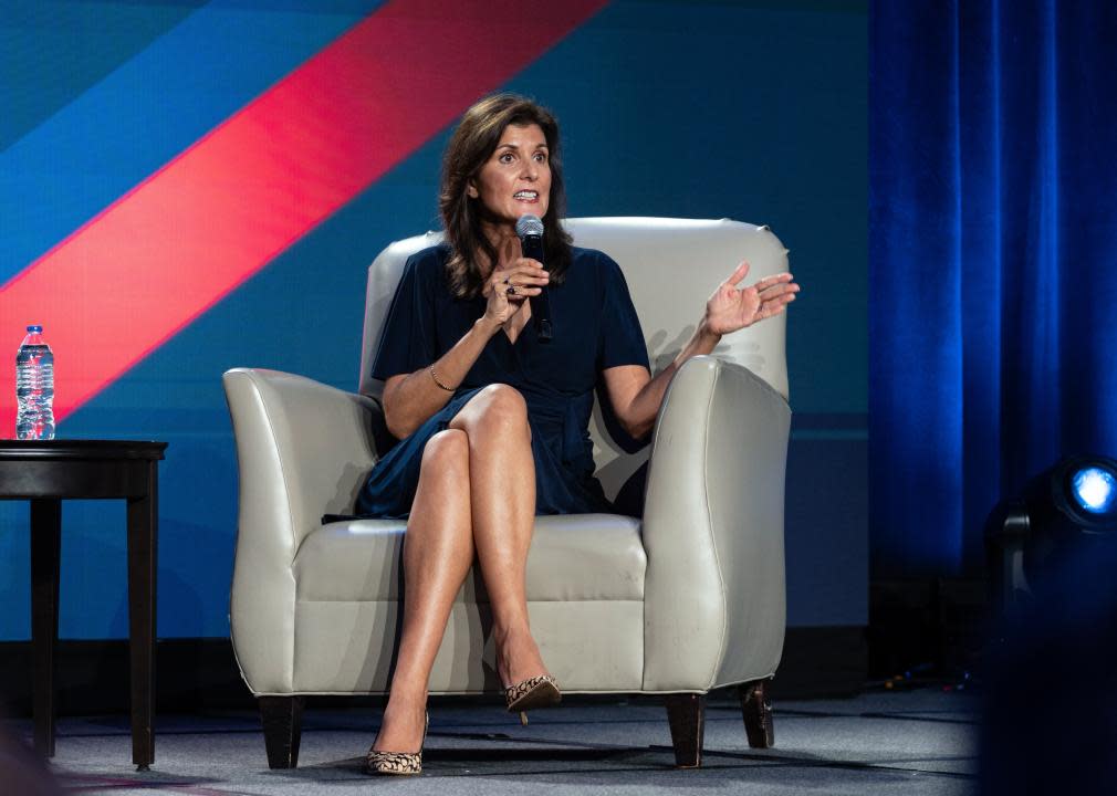 Nikki Haley speaks at an event hosted by Conservative radio host Erick Erickson.