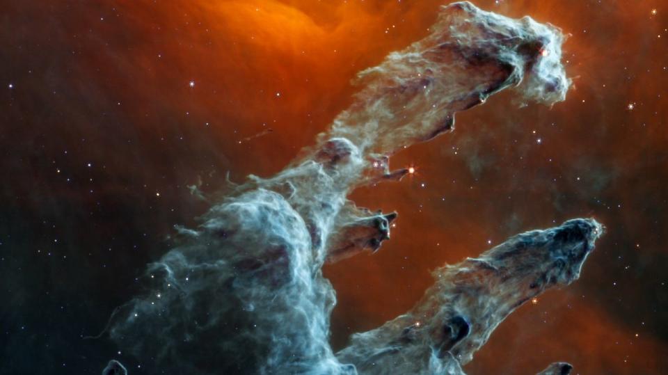 The James Webb Space Telescope’s mid-infrared view of the Pillars of Creation.