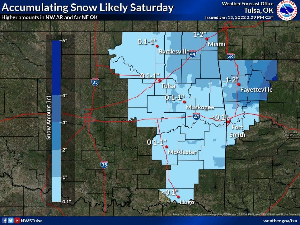 Northeastern Oklahoma is expected to receive wintery precipitation Friday night into Saturday morning.