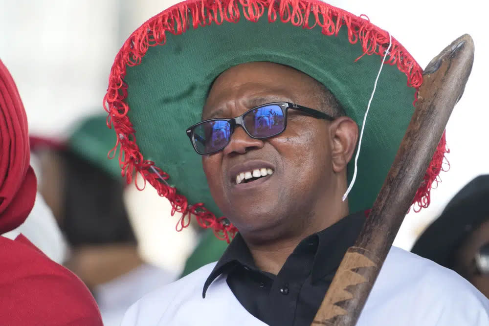 Nigeria’s Labour Party’s Presidential Candidate Peter Obi, attends an election campaign rally at the Tafawa Balewa Square in Lagos Nigeria, Saturday, Feb. 11, 2023. (AP Photo/Sunday Alamba, File)