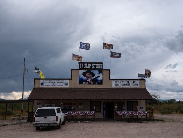 A store selling Trump memorabilia, signs and flags sits near the entrance to Tombstone, Arizona. (Photo: Molly Peters for HuffPost)