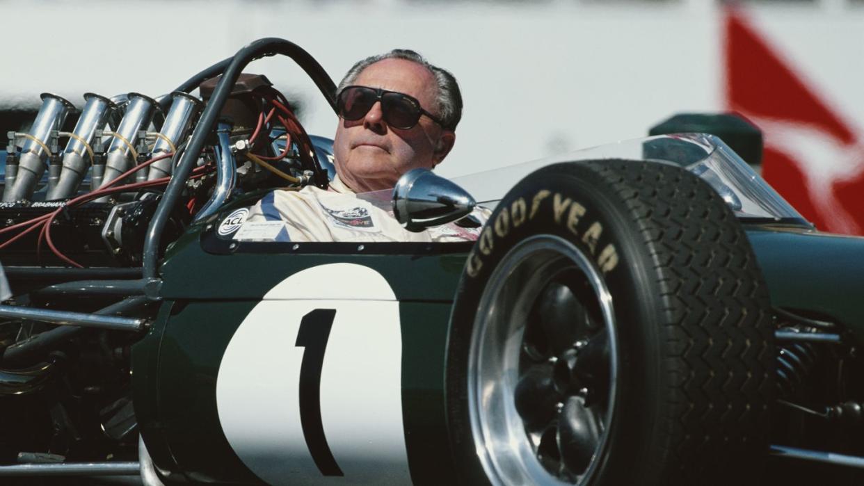 australian driver jack brabham sits aboard the brabham bt19 repco v8 which he drove to win his third drivers world championship in 1966 before the start of the formula one australian grand prix on 10 march 1996 at the melbourne grand prix circuit, albert park, melbourne, australia photo by darren heathgetty images