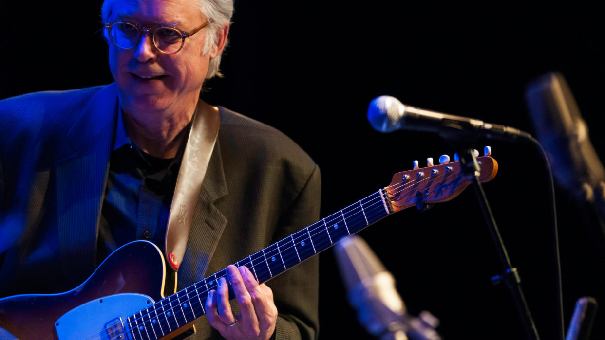  Bill Frisell plays guitar as he performs (with Joe Lovano) at 'A Tribute to Paul Motian' concert at Symphony Space, New York, New York, March 22, 2013. 