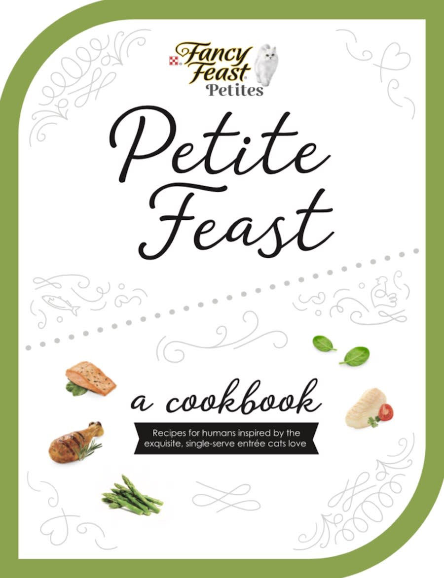 The Fancy Feast cookbook cover in white with green trim
