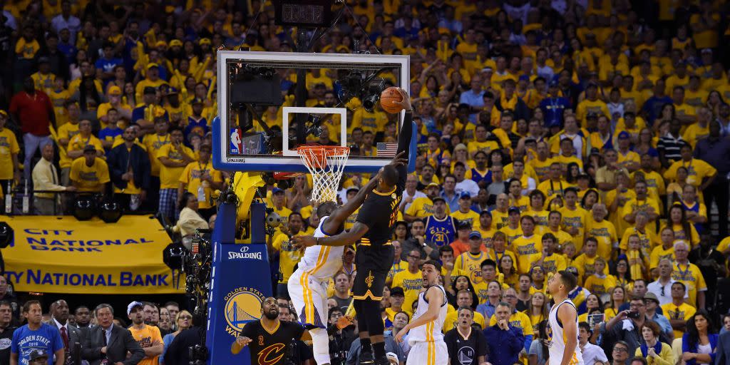 cleveland cavaliers' lebron james 23 gets fouled by golden state warriors' draymond green 23 in the fourth quarter of game 7 of the nba finals at oracle arena in oakland, calif, on sunday, june 19, 2016 the cleveland cavaliers defeated the golden st