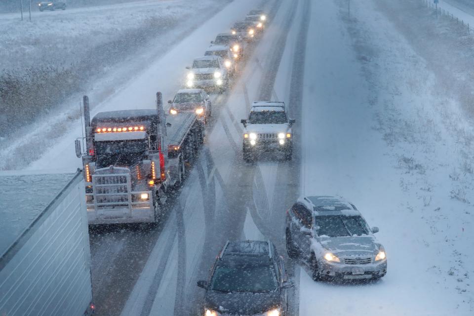 Conditions are slippery along northbound I-41 during a snowstorm Tuesday in Appleton.