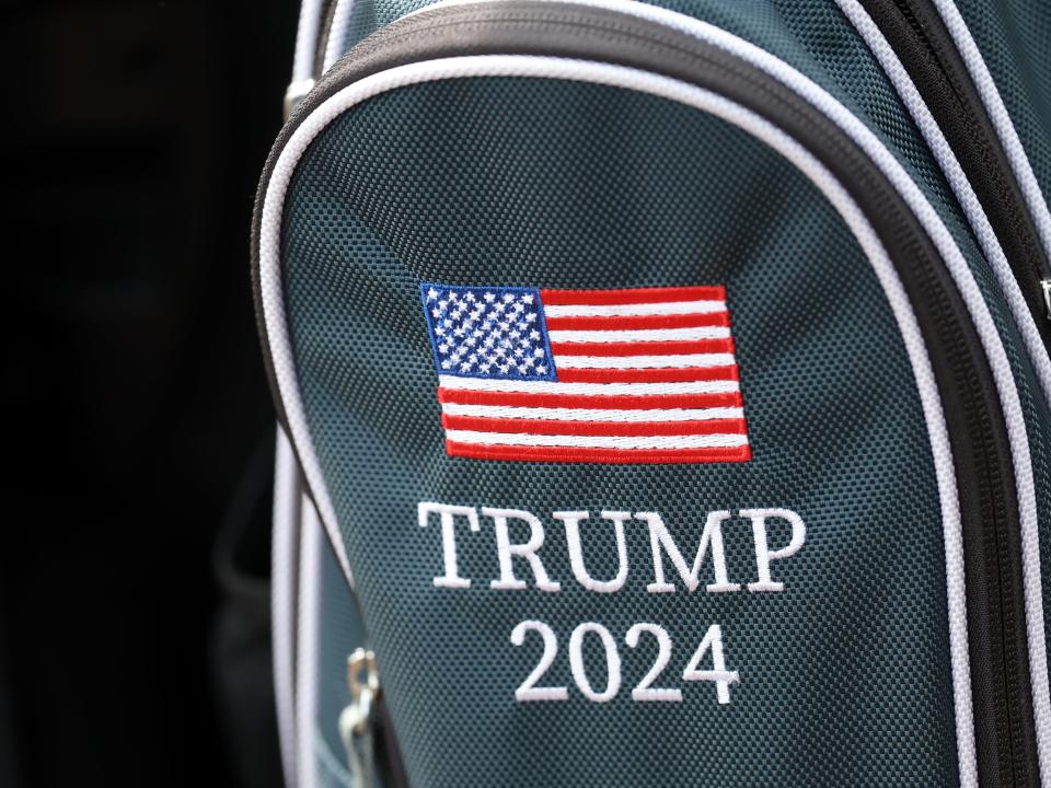 Trump 2024 on Eric Trump's golf bag