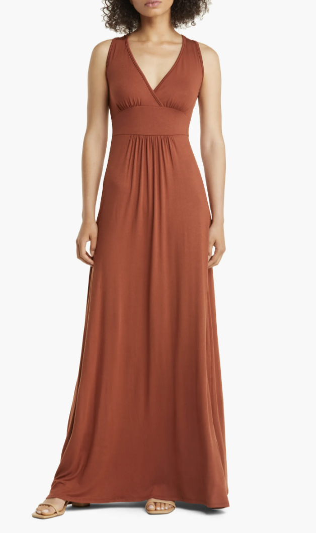 Loveappella V-Neck Jersey Maxi Dress