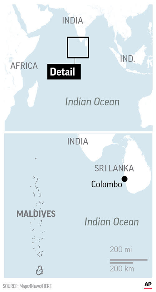 Map locates the Maldives; 1c x 4 inches; 46.5 mm x 101 mm;