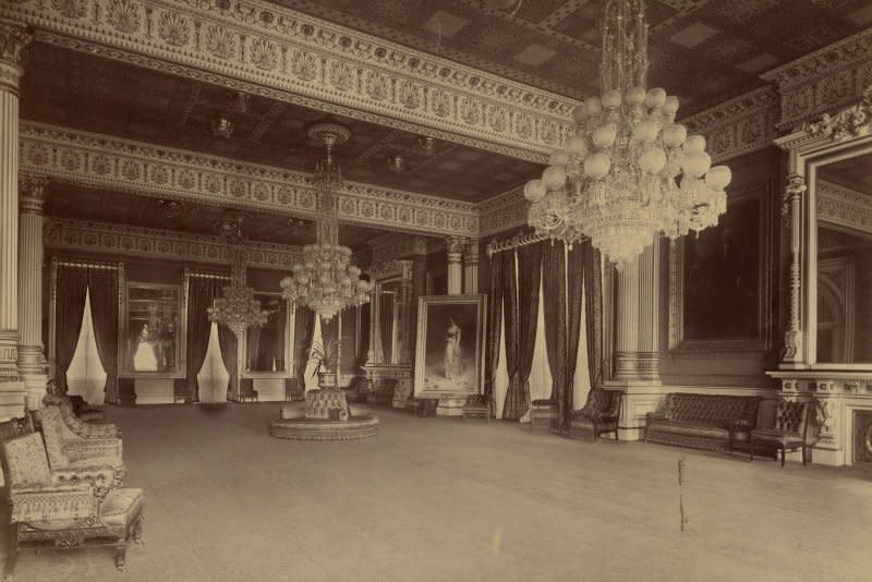 The White House installed gasoliers in the East Room, pictured in 1890, for the wedding of President Ulysses S. Grant's daughter Nellie Grant in 1874. On December 29, 1848, gas lights were installed at the White House for the first time. File Photo courtesy of the Benjamin Harrison Presidential Site/Wikimedia