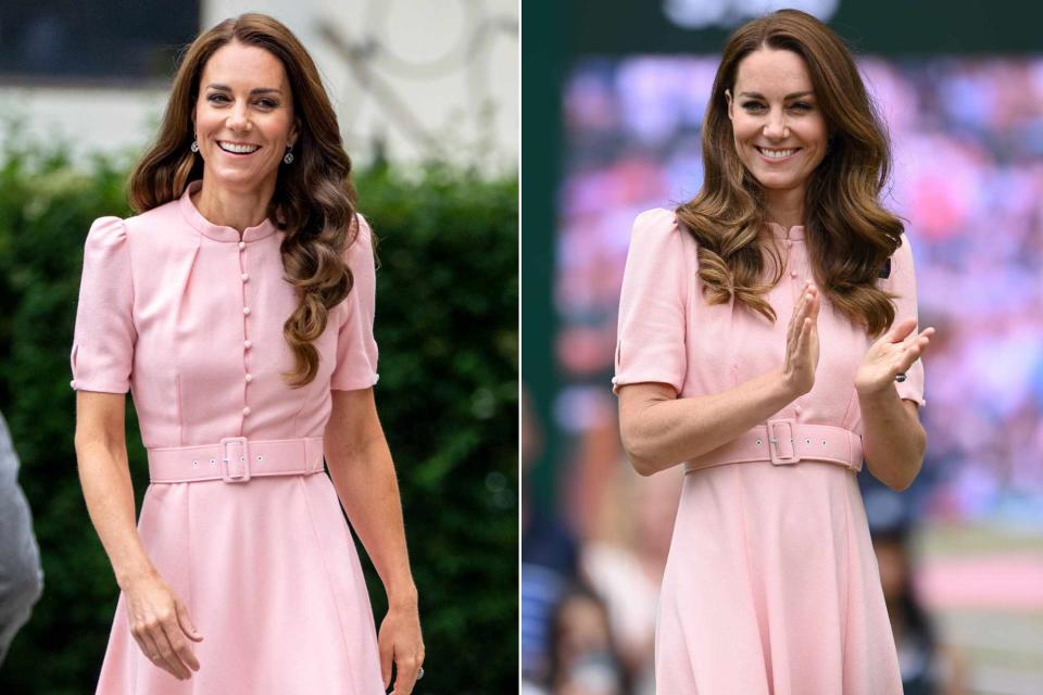 <p>Mark Cuthbert/UK Press via Getty Images; Karwai Tang/WireImage</p> Kate Middleton wore the same pink Belula dress for two summer engagements, two years apart.