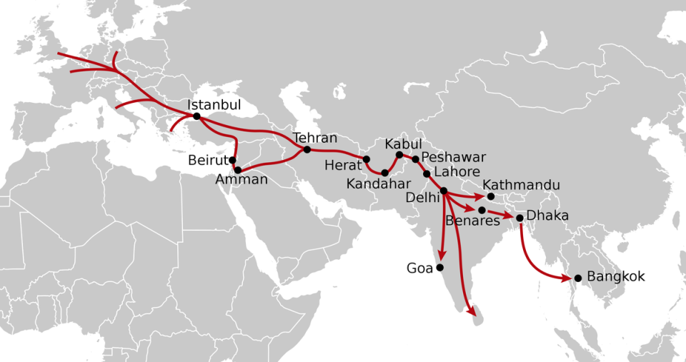 The hippie trail spans 12,000 miles from Europe to Asia (NordNordWest/Wiki Commons)