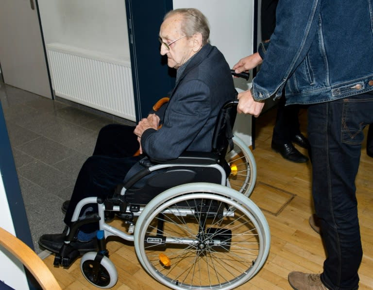 Former SS medic Hubert Zafke arrives for the start of his trial in Neubrandenburg, northeastern Germany, on September 19, 2016