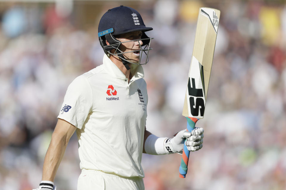 England's Joe Denly leaves the pitch after he is caught by Australia's Steve Smith off the bowling of Australia's Peter Siddle during the third day of the fifth Ashes test match between England and Australia at the Oval cricket ground in London, Saturday, Sept. 14, 2019. (AP Photo/Kirsty Wigglesworth)