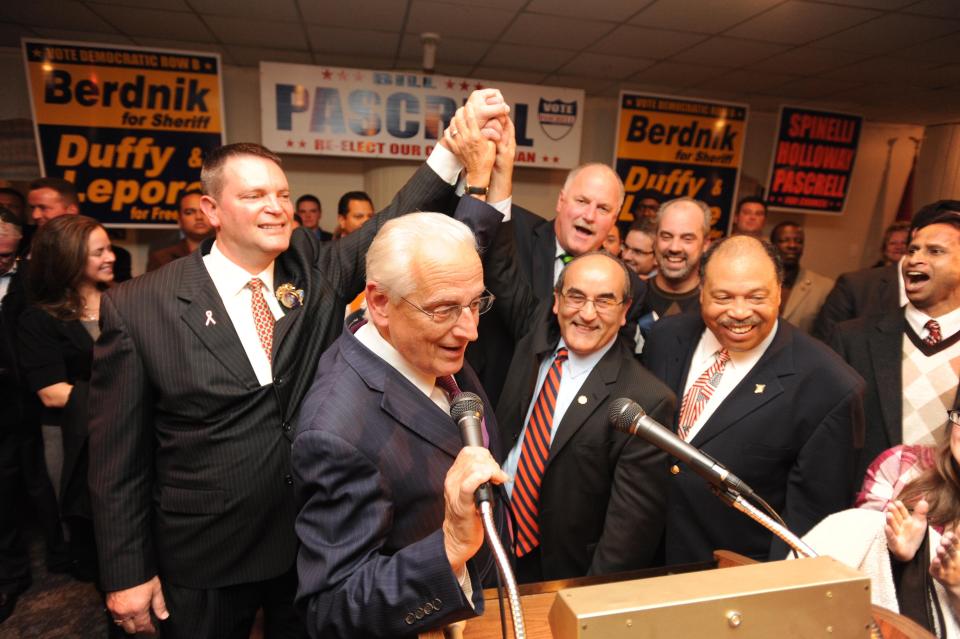 Congressman Bill Pascrell celebrated his reelection at the Amalgamated Meat Cutters Hall in Little Falls with Passaic County Sheriff Richard Berdnik and freeholders Terry Duffy and Pat Lepore and John Currie in November 2010.