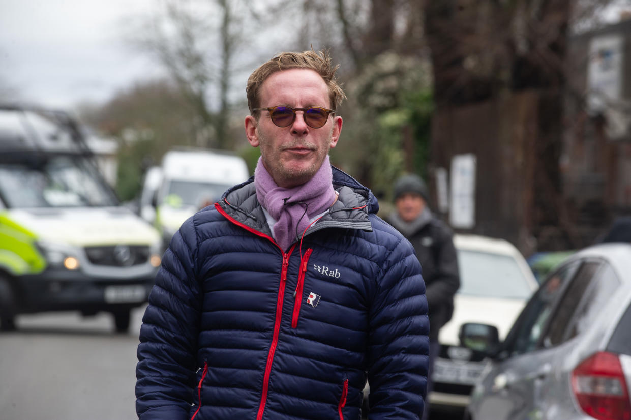 Actor and right-wing pundit Laurence Fox arrives in support of Turning Point UK on March 10, 2023 in London, England. A protest called by far right group Turning Point UK against a Drag Queen Story Hour event at the Great Exhibition pub in Dulwich is confronted by hundreds of counter protestors. The readings have been controversial with disruptive protests leading to a number of events being cancelled around the country. Those that are against Drag Queen Story Hour accuse it of sexualising children. (Photo by Guy Smallman/Getty Images)