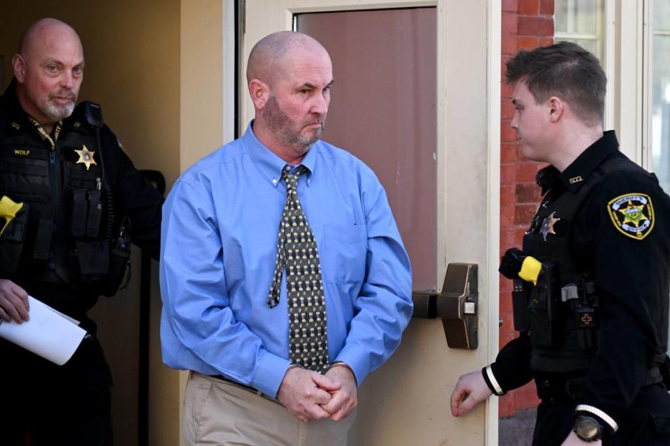 Scott R. Williams leave the the Centre County Courthouse Annex after his sentencing for the 1995 rape of a Penn State student on Monday, March 25, 2024.