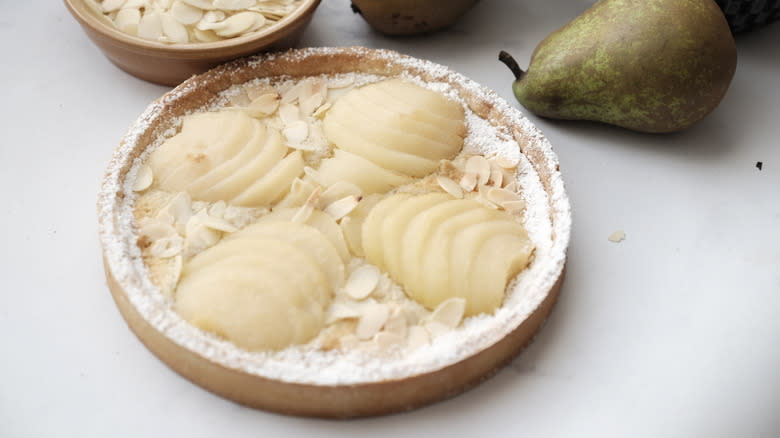 Pear almond tart with ingredients