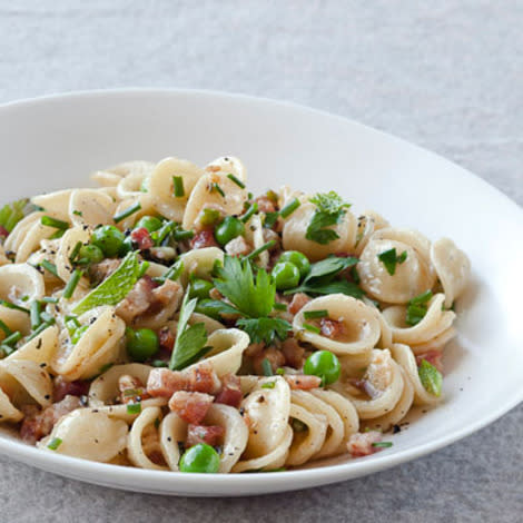 Orecchiette with Pancetta, Peas and Fresh Herbs