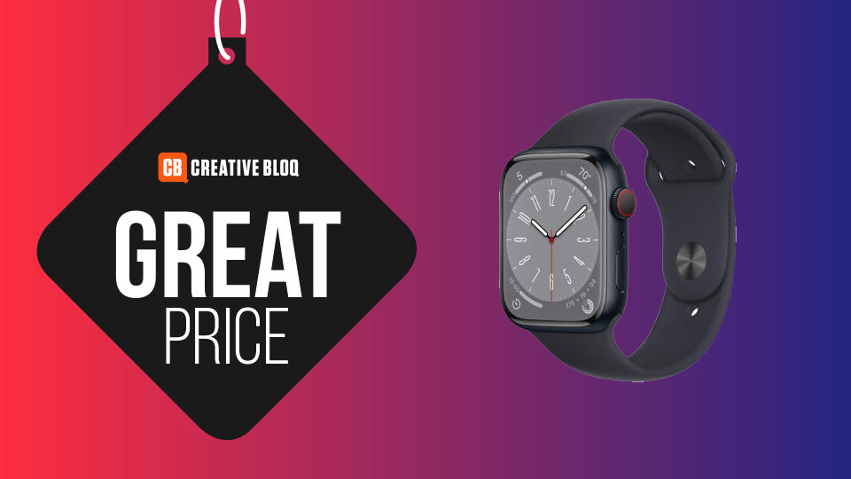 Apple Watch 8 on background that says great price