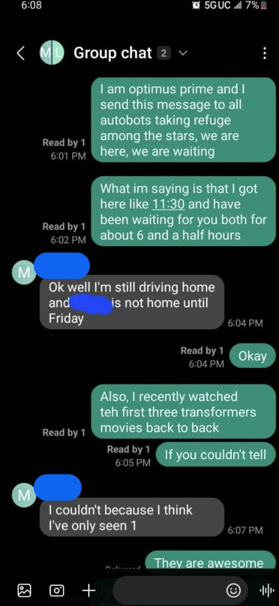 son texts mom Transformer references that she doesn't understand