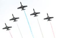 Planes fly over the Presidential Building during the National Day celebrations in Taipei