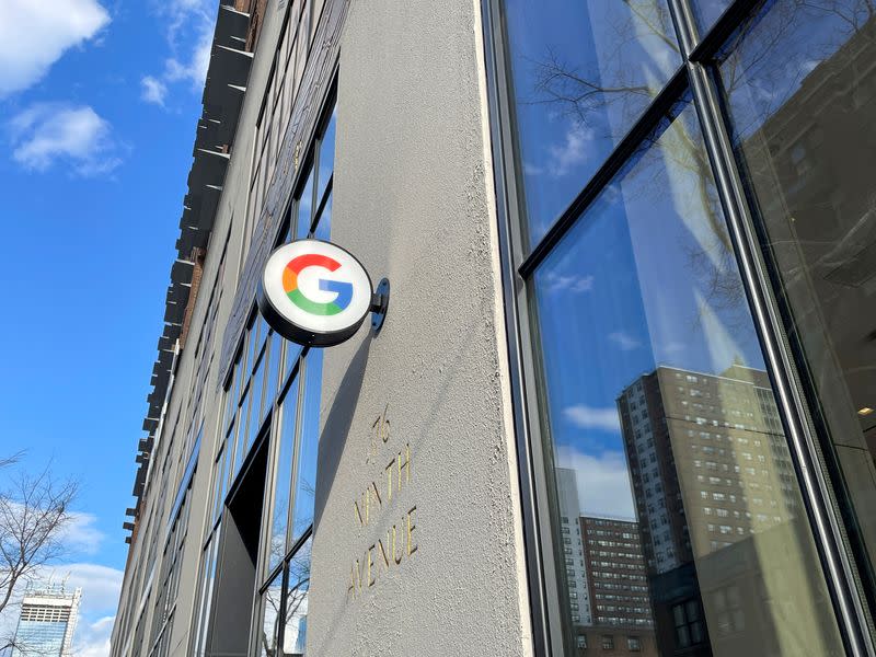 A Google logo is seen outside of the Google Store in New York City