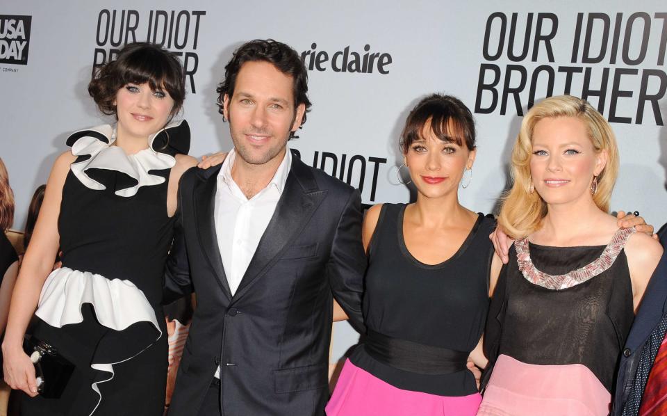 Zooey Deschanel, Paul Rudd, Rashida Jones and Elizabeth Banks. 16 August 2011, Hollywood, CA. Our Idiot Brother Premiere held at the ArcLight Hollywood. Photo Credit: Giulio Marcocchi/Sipa Press./OurBrother_gm.122/1108170749