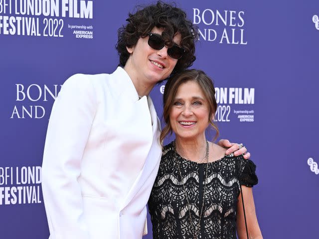 <p>Karwai Tang/WireImage</p> Timothee Chalamet and Nicole Flender attend the "Bones & All" premiere during the 66th BFI London Film Festival on October 08, 2022.