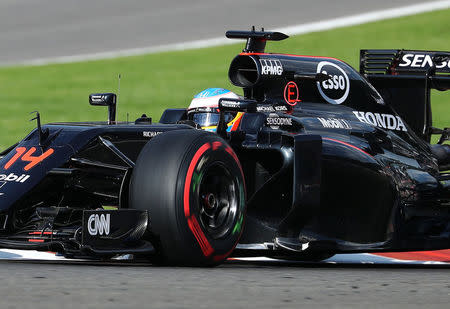 Belgium Formula One - F1 - Belgian Grand Prix 2016 - Francorchamps, Belgium - 27/8/16 - McLaren's Fernando Alonso of Spain during the final practice session. REUTERS/Yves Herman