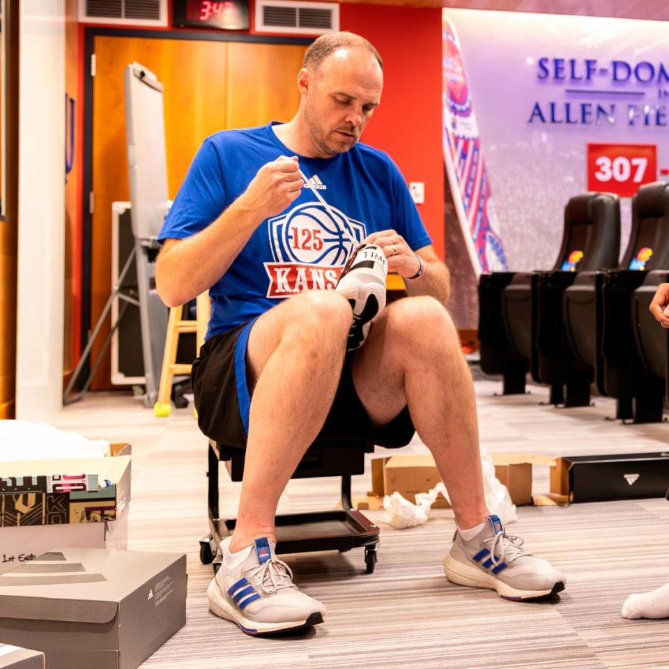 Jayhawks men’s basketball head equipment manager Larry Hare during move-in at McCarthy Hall June 11, 2023 in Lawrence, Kansas. Kansas Athletics