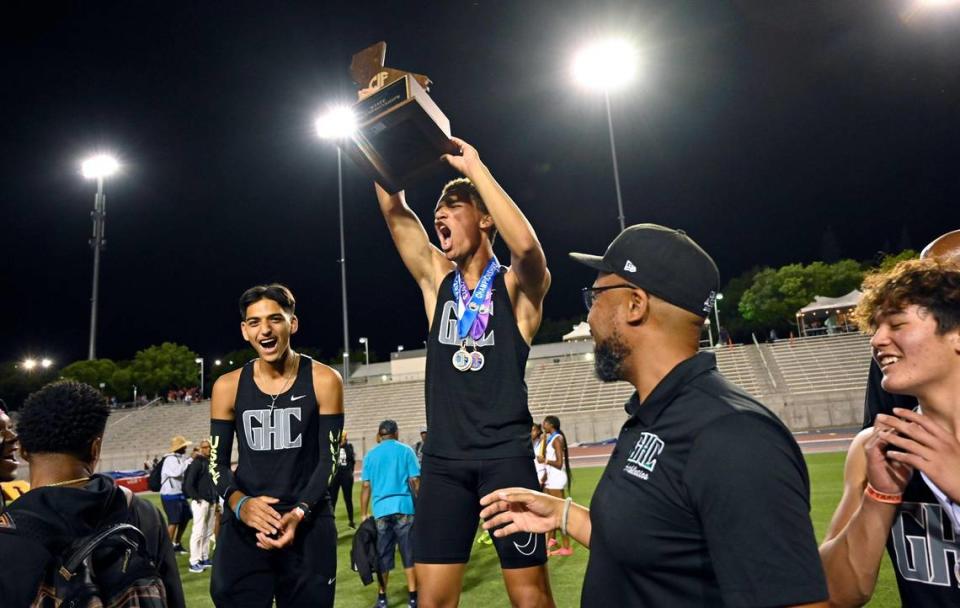 Granada Hills celebrates its top Mens Team ranking at the 2023 CIF California Track & Field State Championship finals Saturday, May 27, 2023 in Clovis.