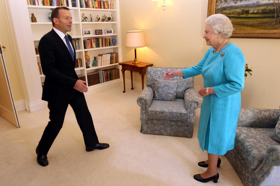 Britain's Queen Elizabeth II greets Aust