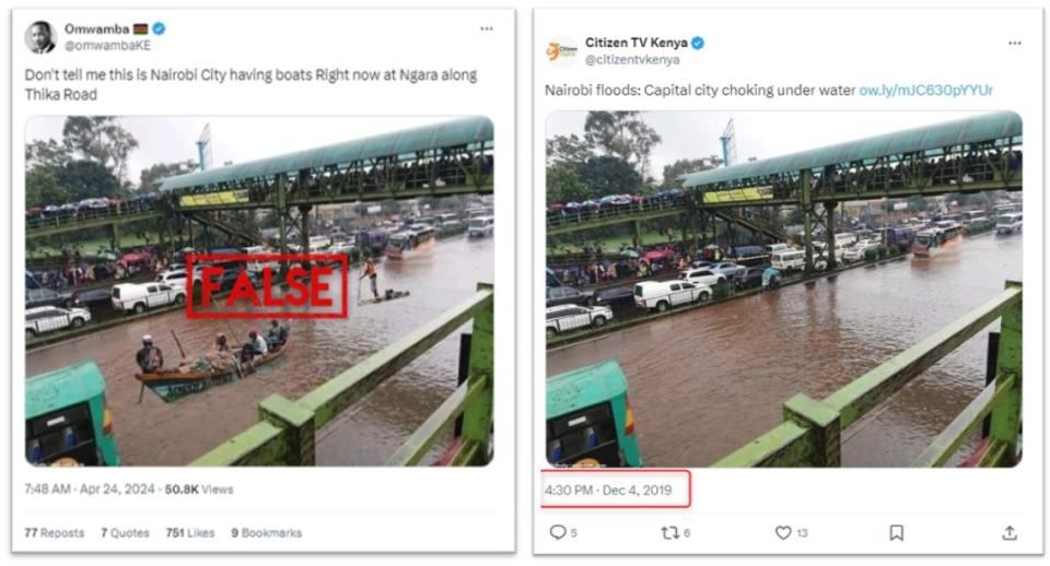 <span>A comparison of the false post (left) and Citizen TV’s 2019 post </span>
