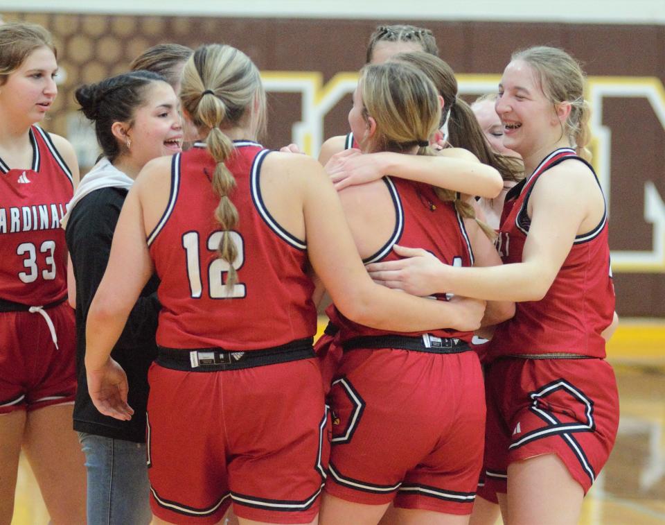 Johannesburg-Lewiston's Jayden Marlatt (24) reached 1,000 career points on Tuesday, Feb. 6 during a conference win at Pellston.