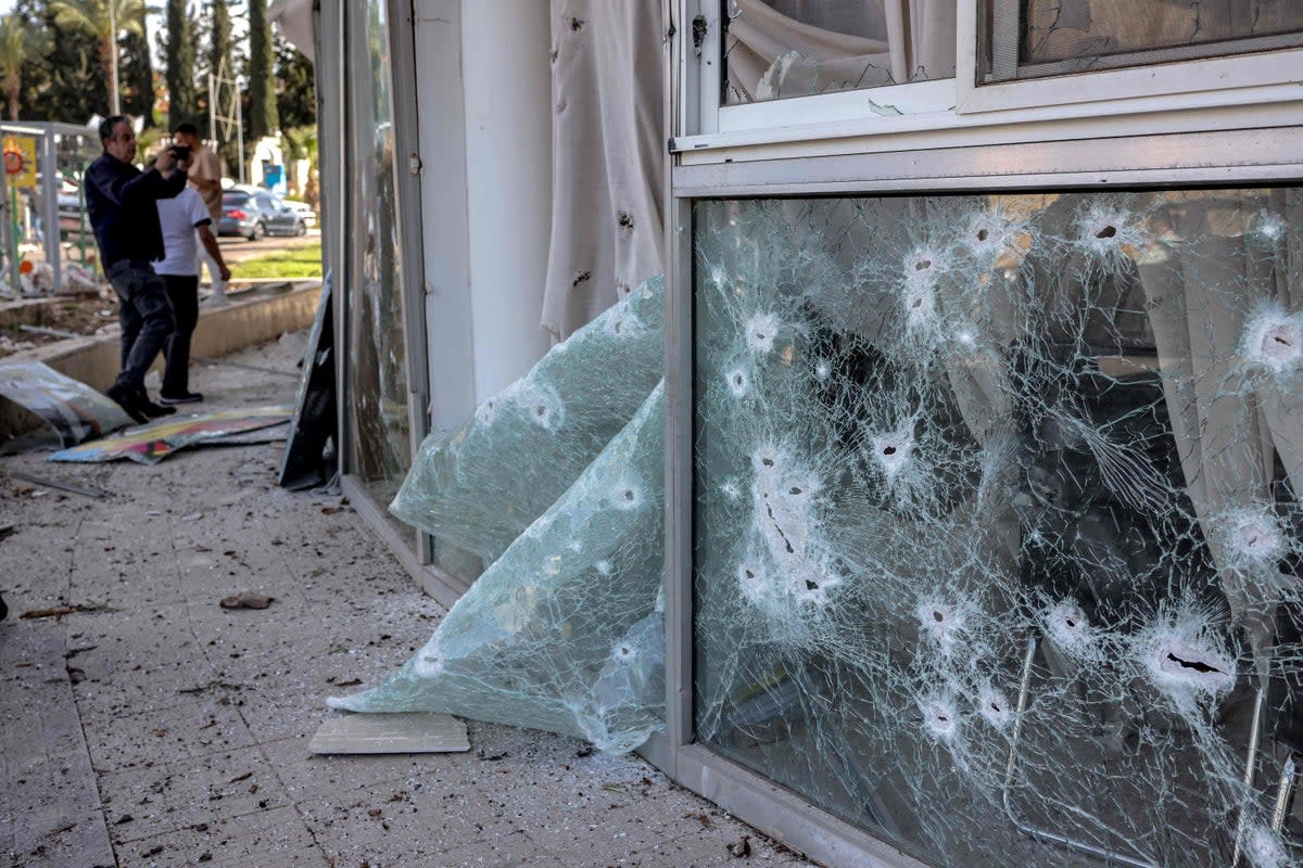 Shrapnel damage in Shlomi, Israel, after the interception of rockets launched from Lebanon on Thursday  (AFP via Getty)