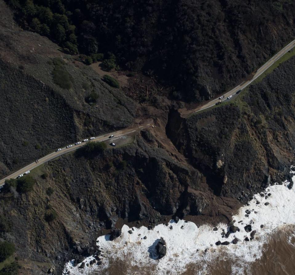 Photographs taken by USGS on Jan. 29 show the immediate aftermath of the Rat Creek mudslide in Big Sur.