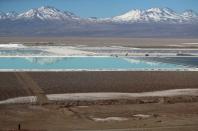 FILE PHOTO: Brine pools from a lithium mine is seen on the Atacama salt flat in the Atacama desert