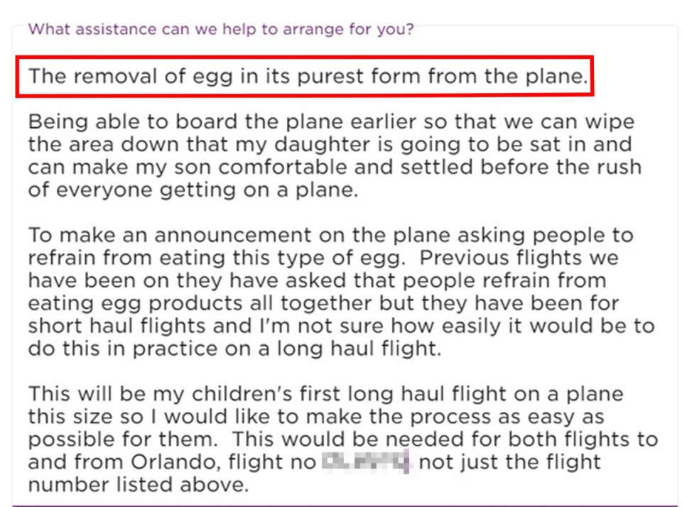 Carly-Jane Fisher asked Virgin Atlantic to remove egg products from its in-flight menu. (Kennedy News and Media)