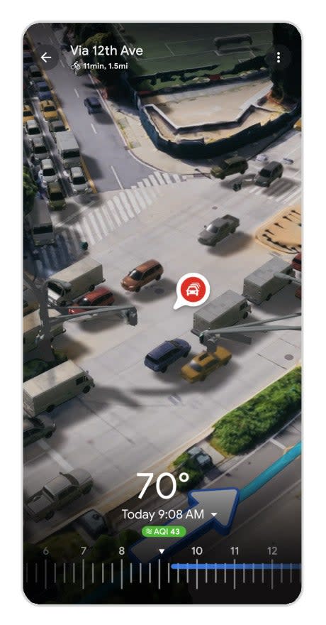 Screenshot of Google Map's AI traffic predictor