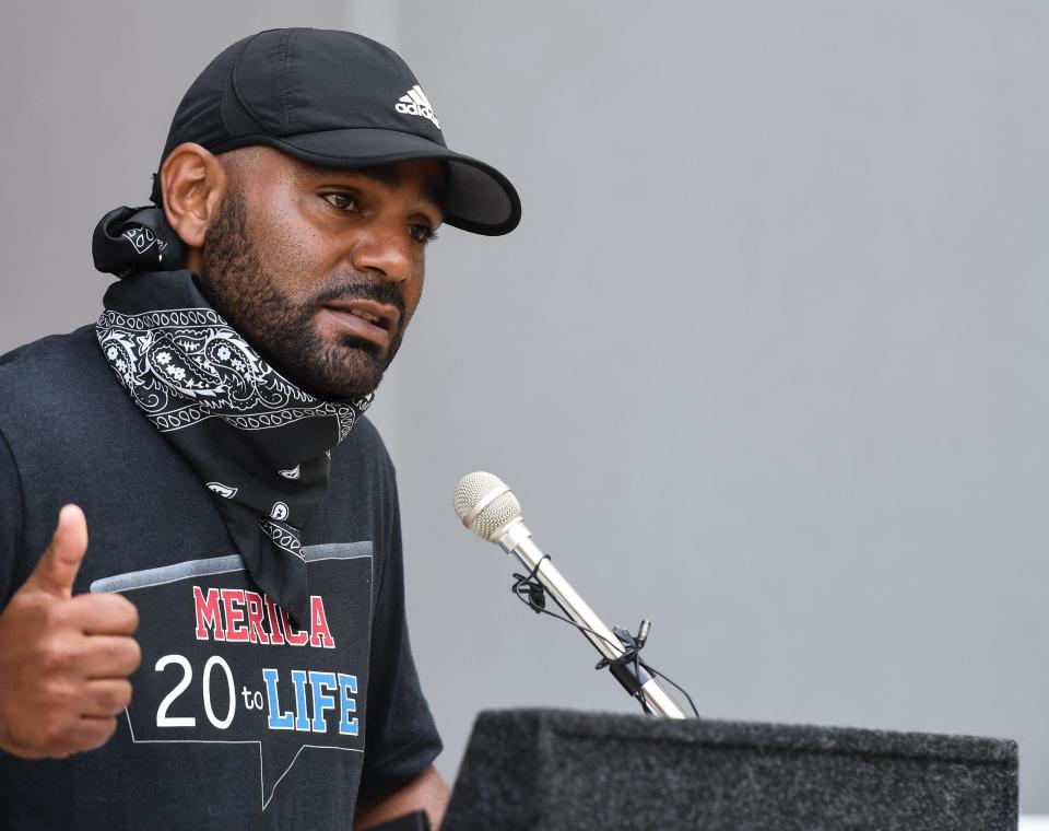 Michael Lynn Jr. speaks during a July 7, 2020 press conference.