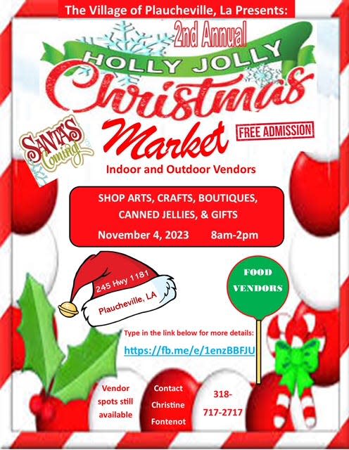 The Christmas season will kick off in Plaucheville Nov. 4 when the 2nd Annual Holly Jolly Christmas Market comes to town.