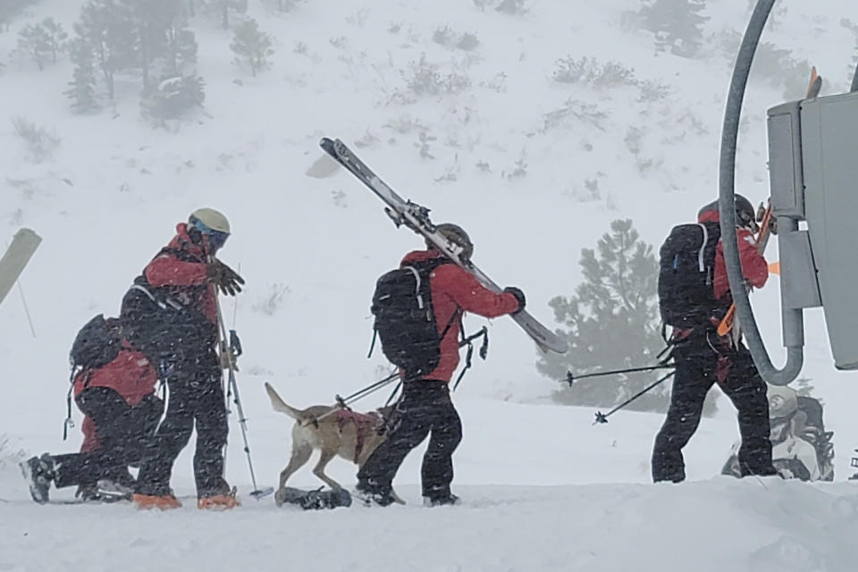 FILE -Rescues crews work at the scene of an avalanche at the Palisades Tahoe ski resort on Wednesday, Jan. 10, 2024, near Lake Tahoe, Calif. As a massive winter storm dumped snow across much of the western U.S., winter sport enthusiasts headed to ski resorts and backcountry slopes ahead of the long Martin Luther King Jr. Day weekend. But in many areas, the storm brought a high risk of avalanche conditions.(Mark Sponsler via AP, File)